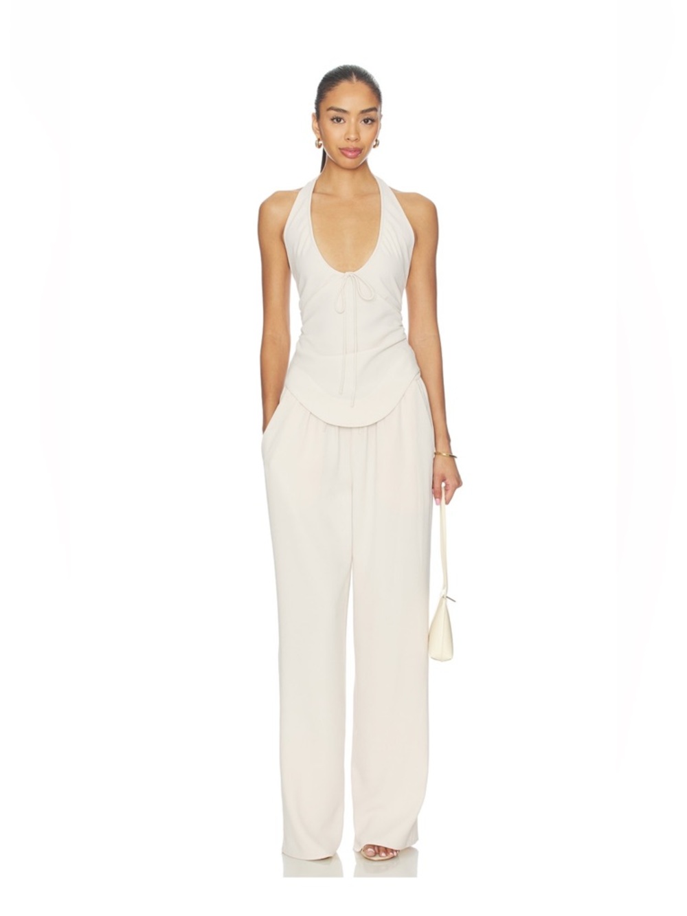 Sleeveless Halter Jumpsuit in Cream